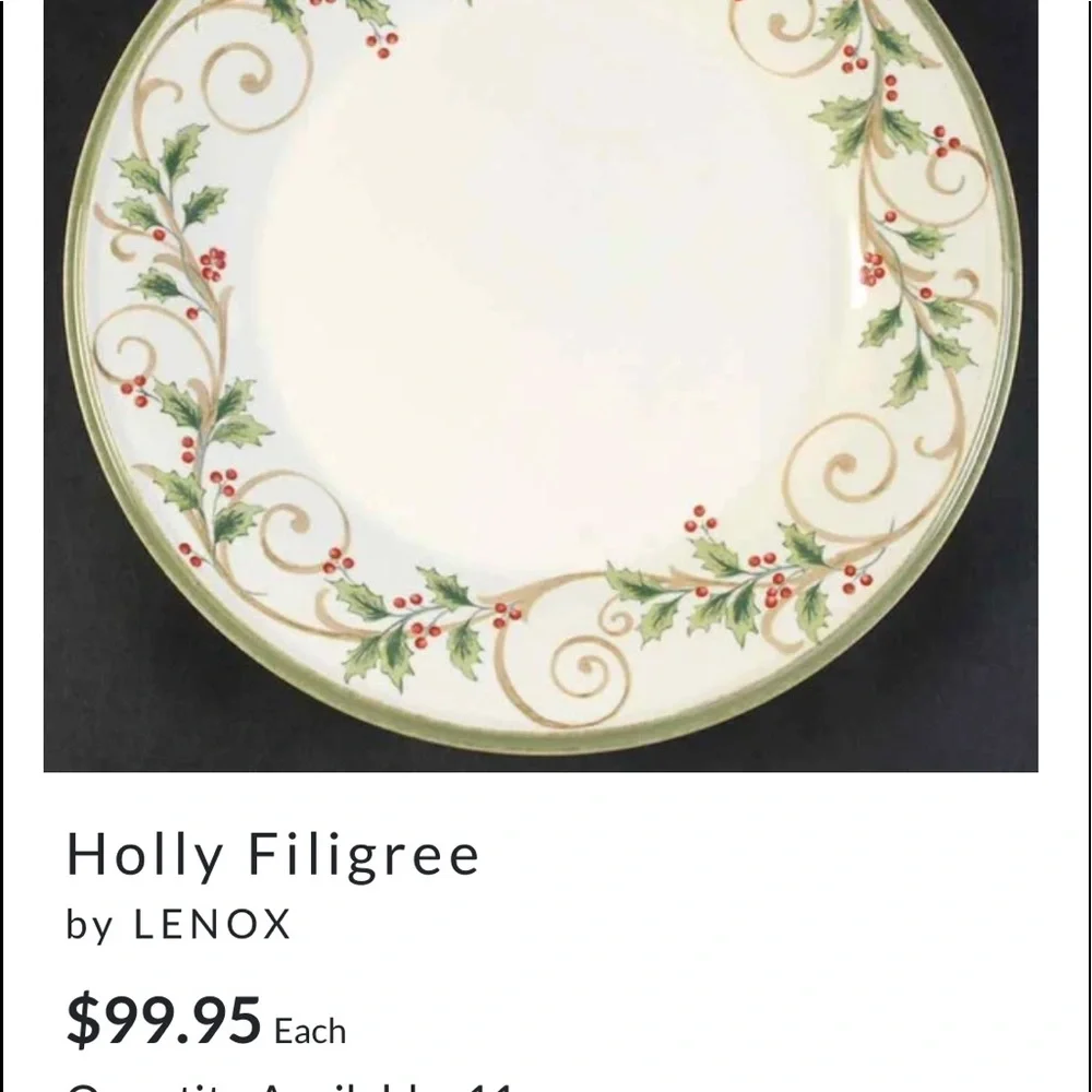 Lenox Holly Filigree Dinner plate - Picture 2 of 4